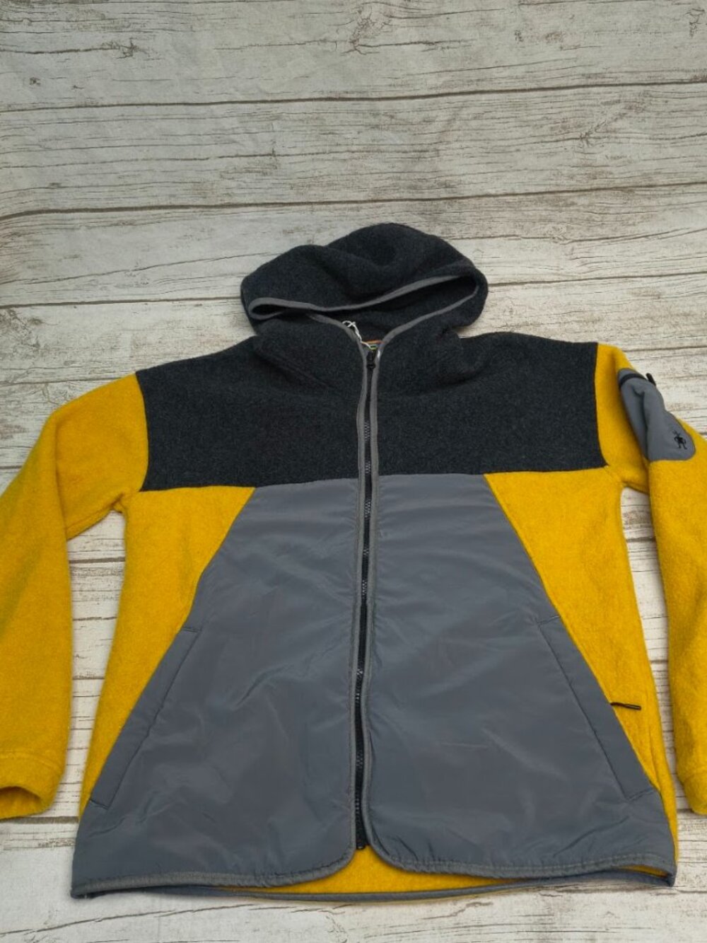 Smartwool Yellow Gray Merino Blend Fleece Hoodie Men's M